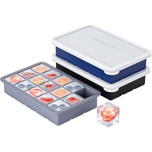 Silicone Ice Cube Tray 3 Pack, HANCELANT Ice Cube Mold, Ice Trays for Freezer with Lid for Whiskey, Cocktail, Drinks and Food, Freezer, BPA Free, Easy Release