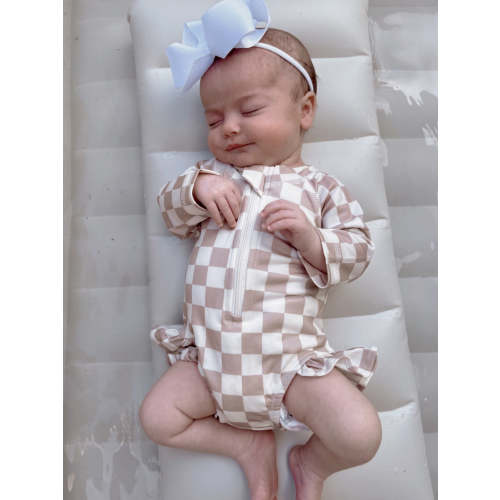 Tiramisu Checkerboard / Skipper Rashguard Swimsuit / UPF 50+