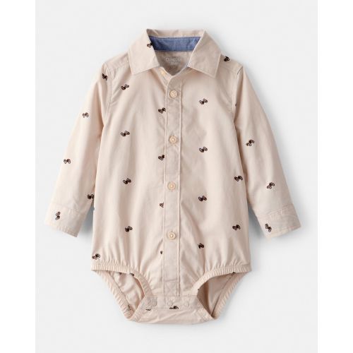 Baby Boy Race Car Print Long-Sleeve Button-Down Bodysuit - Khaki - OshKosh B'gosh | Carter's