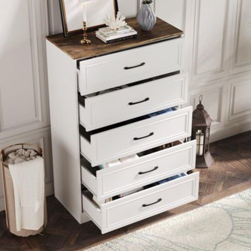 5 Drawer Tall Dresser with Charging Station, TV Stand, Chest of Drawers