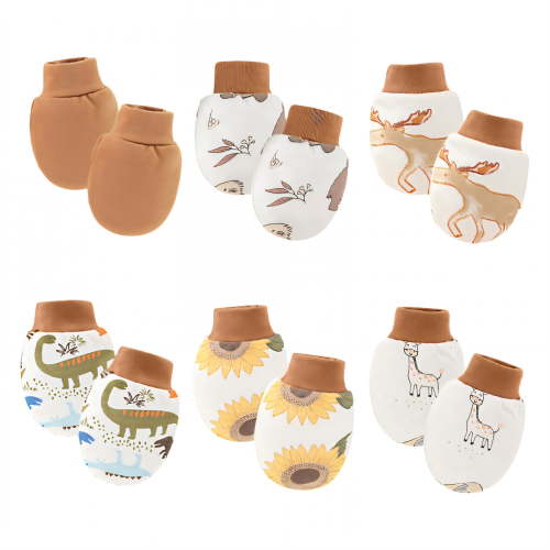 TELOLY 6 Pairs Baby Mittens,Cotton Baby Mittens Newborn,No Scratch Baby Mittens 0-6 Months,Khaki