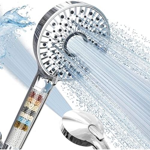 Magichome Filtered Shower Head with Handheld, 10-Mode Adjustable Detachable Chrome Showerhead w/Stainless Hose, Water Softener Filter Beads for Hard Water - Remove Chlorine, Reduce Dry Itchy Skin