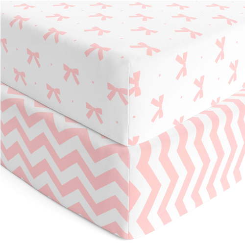 Joey and Joan Standard Crib Fitted Sheet, Pink, 2 Count
