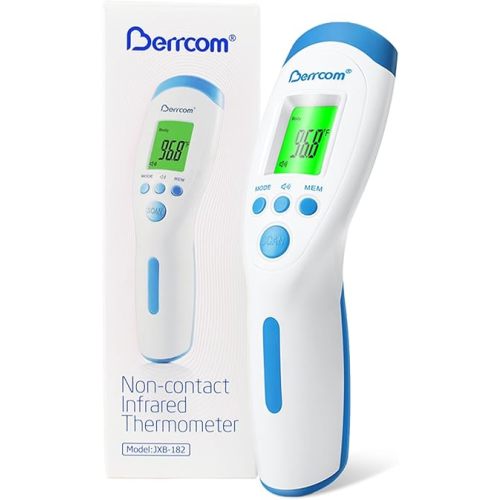 Berrcom Non-Contact Infrared Forehead Thermometer for Adults and Kids, 3-in-1 Digital Fever Thermometers with LCD Display and Fever Alert, Contactless Temperature Reader