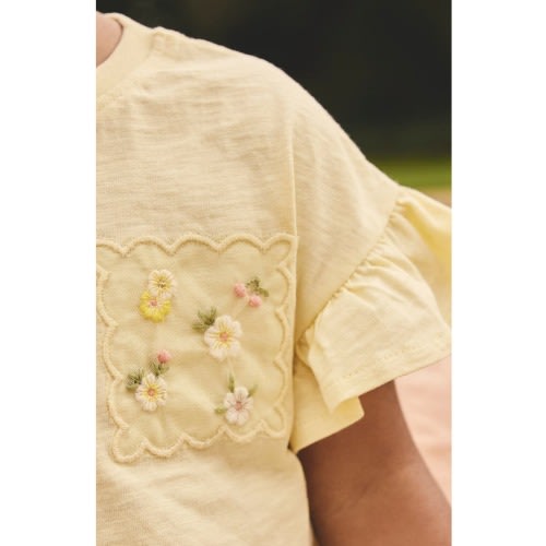 Kids' Flower Embroidered Ruffle Sleeve Shirt & Tulle Skirt Set