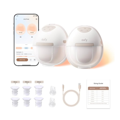 eufy Security Heated Breast Pump Hands-Free E20, Wearable with Innovative HeatFlow, 3 Heat Levels, Optimized Rhythm via App, Hospital-Grade Suction, Leakproof, Ultra-Slim and Quiet for in-Bra Use