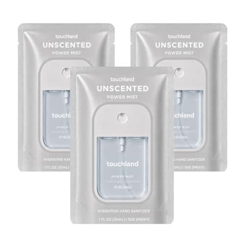 Touchland Unscented Hydrating Hand Sanitizer Spray, 3 Pack Travel Size | TSA ready Power Mist with skincare benefits. Perfect for those who prefer a fragrance-free experience.