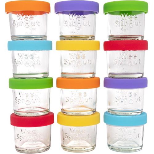 WeeSprout Glass Baby Food Storage Jars w/ Silicone Lids (4 oz, 12 Pack Set)