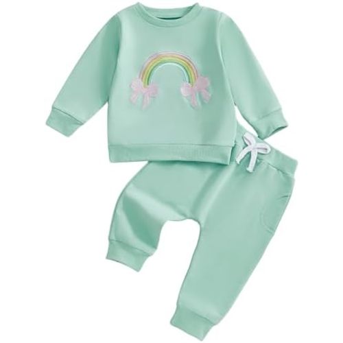Mubineo Toddler Baby Girl Clothes Cute Long Sleeve Sweatshirt Sweatpant Outfits Fall Winter Tops Pant Outfit Sweatsuit