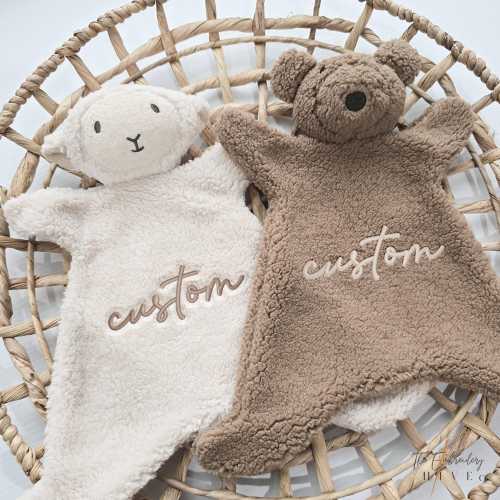 Personalized Animal Lovey, Personalized Lovey, Bear Lovey, Lamb Lovey, Embroidered Name, Newborn Gift, Plush Toy Custom Baby Name Z211