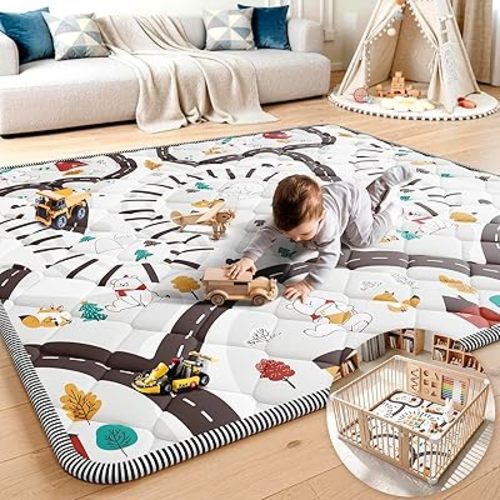 Palopalo 50x50 Foam Baby Floor Play Mat with Train Track Design - 0.8in Thick Cushioning Playmat for Safety, Non-Slip Playpen Mat for Infants & Toddlers, Perfect for Sensory & Motor Skill Development