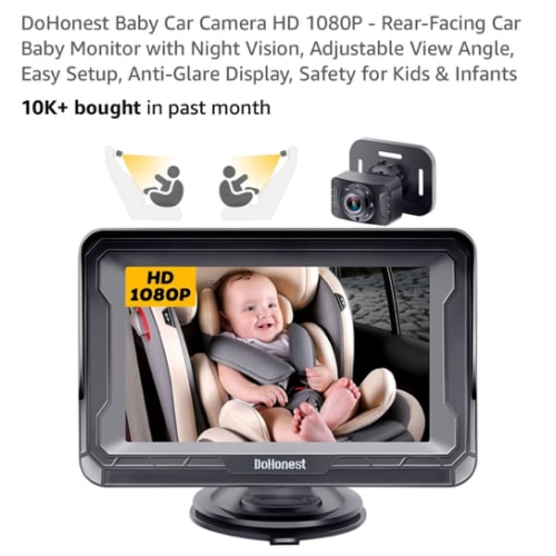 DoHonest Baby Car Camera HD 1080P - Rear-Facing Car Baby Monitor with Night Vision, Adjustable View Angle, Easy Setup, Anti-Glare Display, Safety for Kids & Infants