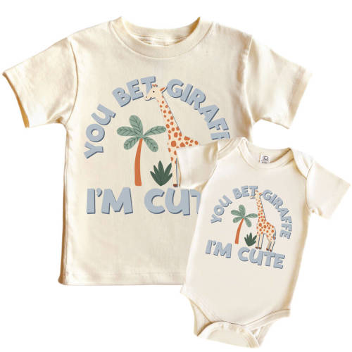 You Bet Giraffe Im Cute Graphic Bodysuit & Kids Tee | Natural