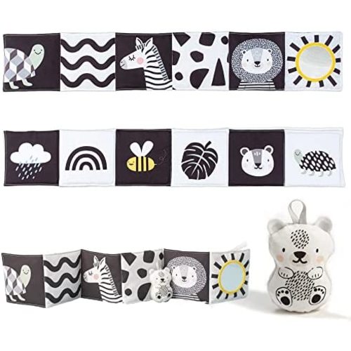 Taf Toys Newborn Soft Activity Book Black & White High Contrast Baby Book Infant Sensory Toys Tummy Time Soft Cloth Books for Babies Textured Fabric Crinkling Shapes Patterns 0-12 Months Newborn Toys