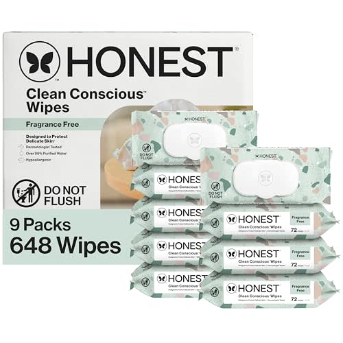 The Honest Company Unscented Wipes Over 99% Water Compostable Plant-Based Baby Hypoallergenic for Sensitive Skin EWG Verified Geo Mood 648 Count