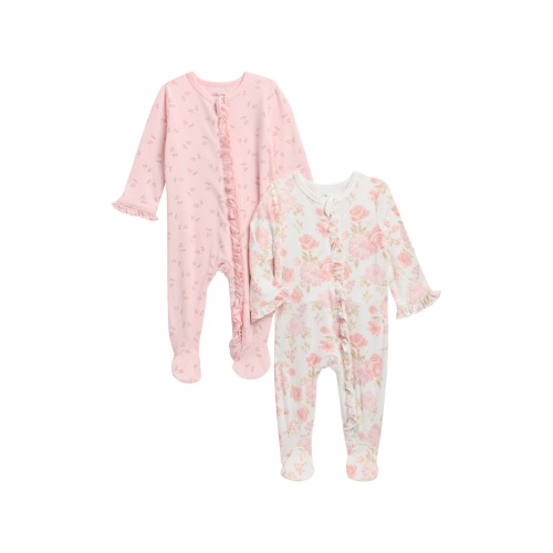 Little Me 2-Pack Floral Print Stretch Viscose Ruffled Footies (Women) | Nordstromrack