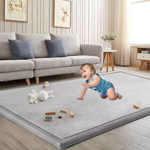 Baby Play Mat for Floor Tummy Time Mat Nursery Rug Muscle Mat Area Rug Playroom Rug Tatami Mat 50x50" Memory Foam 1.3" Thick Crawling Mat For Babies,Toddlers, Infants, Kids(Light Gray)