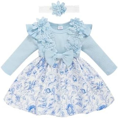Vestido de niña de otoño con volantes y diadema de encaje para niñas pequeñas, 3M-3T, vestidos de invierno para niña