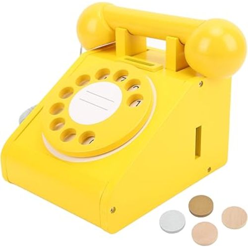 Retro Rotary Dial Phone - Pink, Old Fashioned, Wooden, Simulation, Rotatable Dial