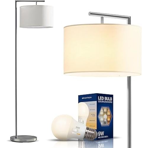 Brightech Montage Modern Floor lamp, LED Floor Lamp for Living Rooms & Offices - Tall Standing Lamp for Bedroom Reading - Corner Pole Lamp for Contemporary Home Decor - Satin Nickel