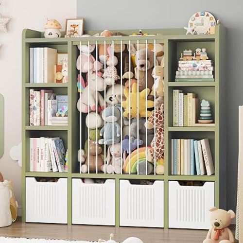 ONBRILL 3-in-1 Toy & Stuffed Animal Storage, 4 Movable Toy Chest, Green