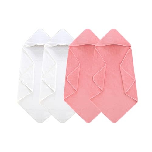 4 Pack Hooded Baby Towels, 32x32 Inch Absorbent Bath Towels, Soft Coral Fleece Hooded Towel for Newborns, Infants, and Toddlers – Baby Bath Essentials (2X White + 2X Pink)