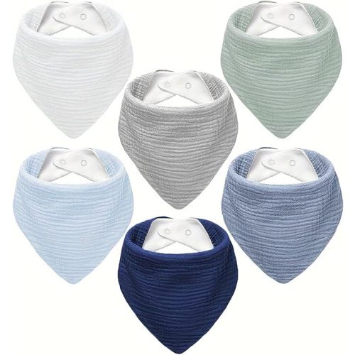 Muslin Baby Bibs,Baby Bandana Drool Bibs 100% Cotton for Baby Boy Girl,Solid Colors Bib for Drooling Teething - 6 Pack-boy & Blue