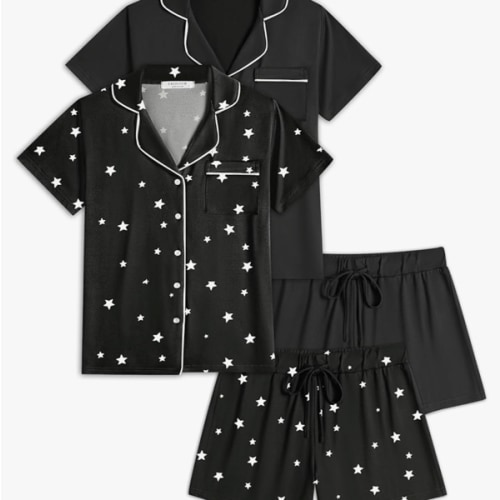 Ekouaer Womens Pajamas Set 2 Pack Button Down Summer Sleepwear Short Sleeve Comfy Pjs Loungewear Set