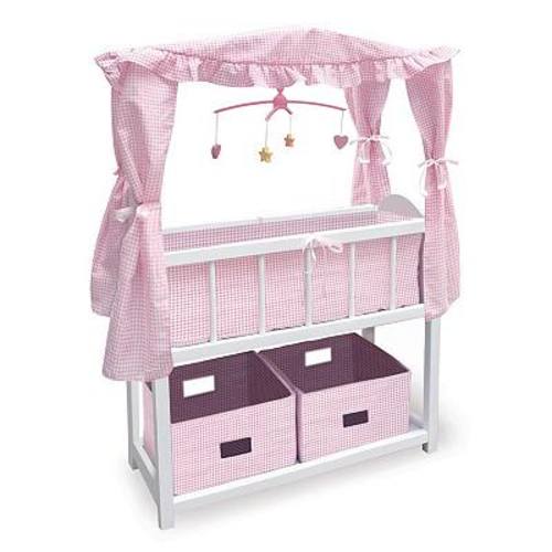 Badger Basket Canopy Doll Crib with Baskets, Bedding & Mobile