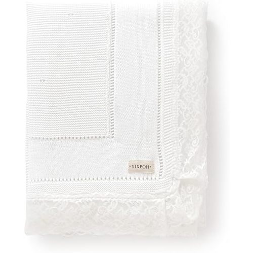 100% Organic Cotton Baby Blanket Knitted Softer Receiving Swaddle Warm Cozy Cuddle Crib Blanket for Newborns Infants Toddlers Boy and Girls White
