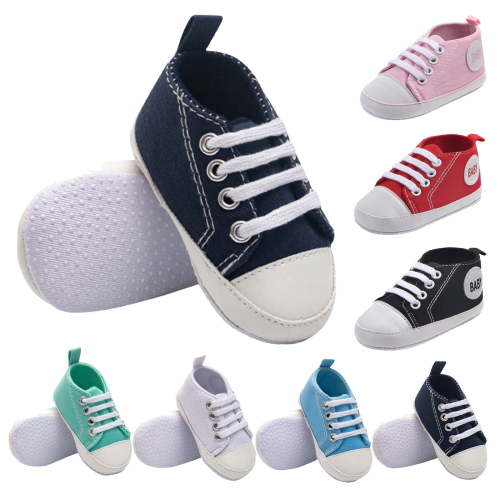Jinhomg Unisex Baby Girls Boys Shoes Infant Soft Sole Canvas First Walkers Newborn High Top Anti-Slip Sneakers Comfy Daily Wear White 0-3 Months