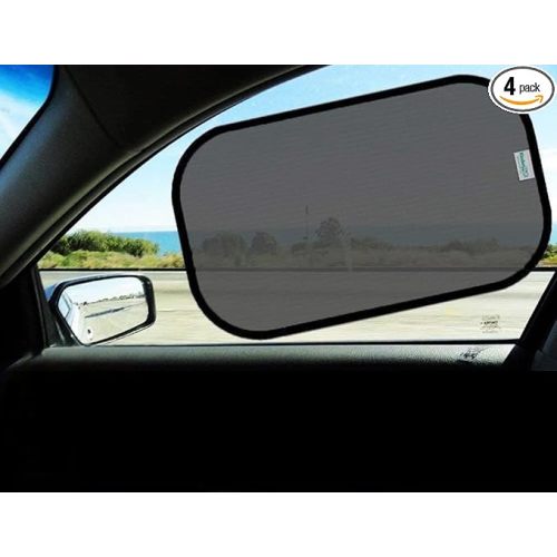 Car Window Shades - Certified 99.79% UVA & 99.95% UVB Sun Protection. Award Winning car Sun Shade for Side Windows. 4 Pack Transparent Shades 20" x 12" - Window Shade for car Baby by Kinder Fluff