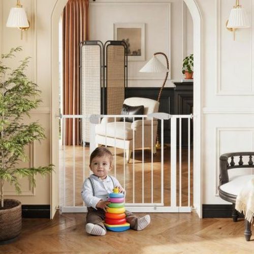 29.5-44.1 Inch Wide Baby Gate for Stairs and Doorways, No Drilling Pressure Mounted, Easy Walk Through Design, Durable Steel Construction