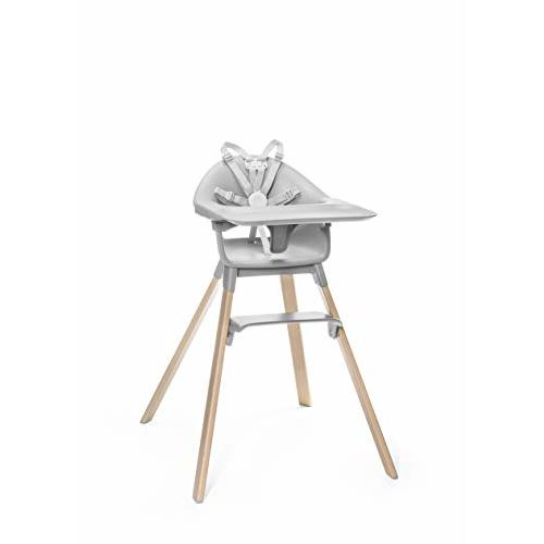 Stokke Clikk Easy to Clean Cloud Grey Baby High Chair with Natural Legs, All in One Box (Includes Tray and Harness)