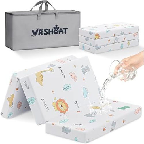 Trifold Pack and Play Mattress 38"x26" Pack N Play Mattresses for Baby Toddler, Portable Travel Crib Mattress for Playpen and Playard with Soft Breathable Waterproof Cover