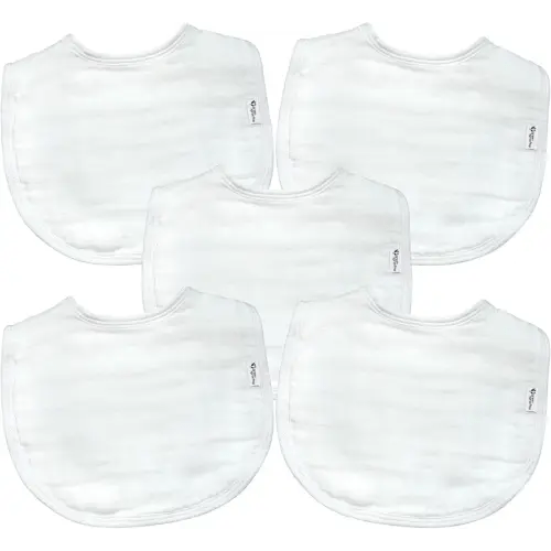 green sprouts Muslin Bibs Made from Organic Cotton| 4 Absorbent Layers Protect from sniffles, Drips, & drools | 100% Organic Cotton Muslin, Adjustable snap Closure, Machine Washable,5 Count