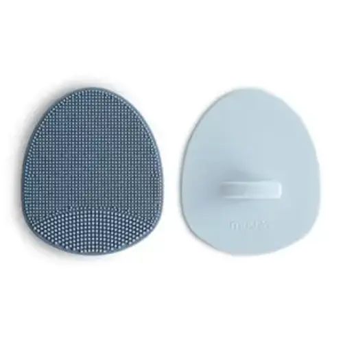 mushie Baby Bath Cradle Cap Brush | Soft Silicone Bristles for Dry Skin, Eczema, & Cradle Cap Treatment | 2-Pack (Tradewinds/Periwinkle)