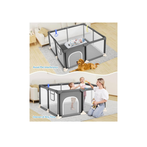 Dripex Baby Playpen, 47×47 Inch Small Playpen for Babies, Enhanced Safety Baby Play Yard for Indoor & Outdoor, Infant Play Pen with Soft Breathable Visible Mesh, Anti-Fall Design & Easy Setup, Grey