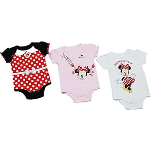 Magic Threadz Disney Clothes Baby Girls 3-Pack Bodysuits – Minnie Mouse, Princess & Toy Story Newborn Outfit Set (0M–9M)