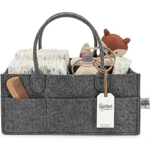 Parker Baby Co. Felt Diaper Caddy Organizer - Large, Charcoal
