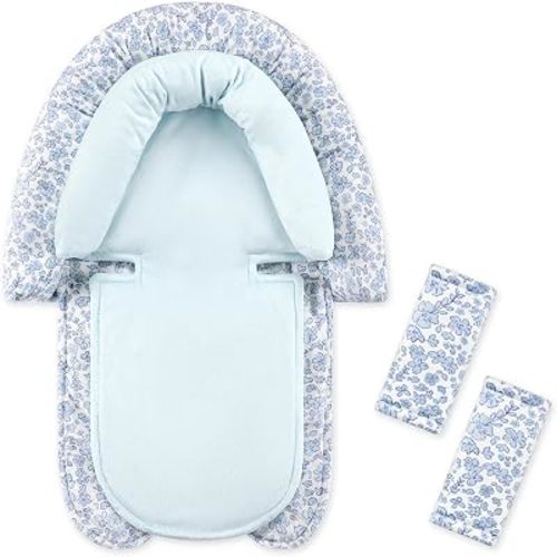 Baby Car Seat Head Support for Newborn, 2 in 1 Infant Car Seat Head Body Support with Strap Pads, Soft Stroller Cushion Pillow Insert for Girls, Fits for Stroller, Swing, Blue