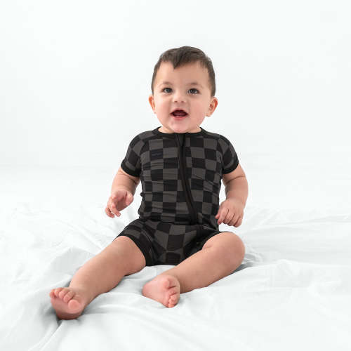 Monochrome Checks Shorty Zippy – Little Sleepies