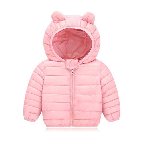 ZCFZJW Winter Warm Down Coats with Cute Ear Hoodie for Kids Baby Boy Girls Super Thick Padded Puffer Jacket Lightweight Zip Up Hooded Coat Outwear(Pink,6-12 Months)