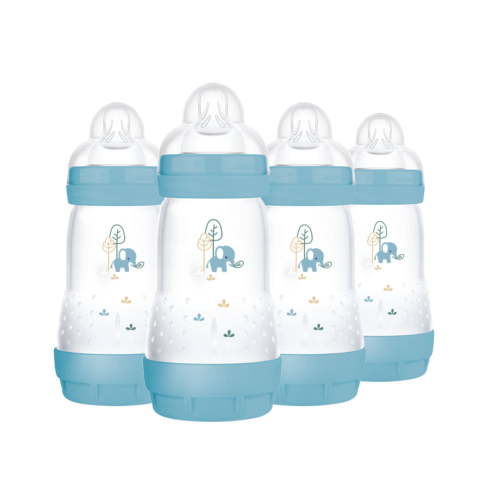 MAM 9oz Easy Start Anti-Colic Baby Bottles, Medium Flow Nipple, Breastfeeding-Like Silicone, Reduces Colic and Gas, Easy-to-Clean, BPA-Free, 2 Plus Months, Baby Girl Multi, 4 Count