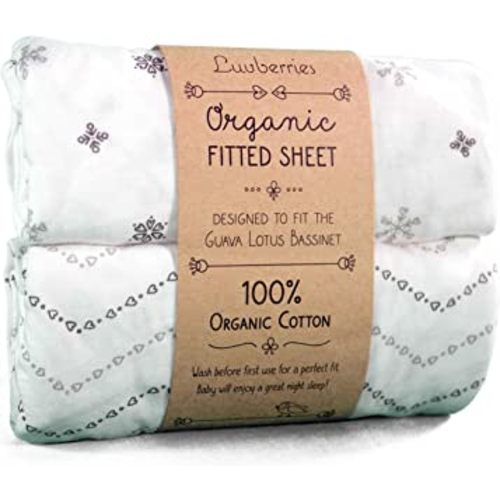 100% Organic Cotton Bassinet Sheets (Set of 2) for The Guava Lotus Travel Bassinet - Baby and Newborn, Fitted Bassinet Sheets, for Boys & Girls (Grey and White)