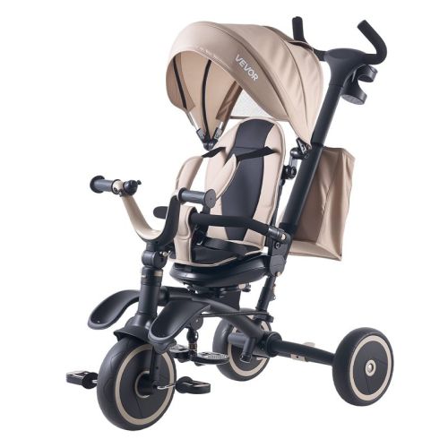 VEVOR Toddler Tricycle & Stroller for 18 Months to 5 Year Old, 7-in-1 Kids Trike with Parent Push Handle,Canopy, Rotating Seat and Storage,Khaki&Black