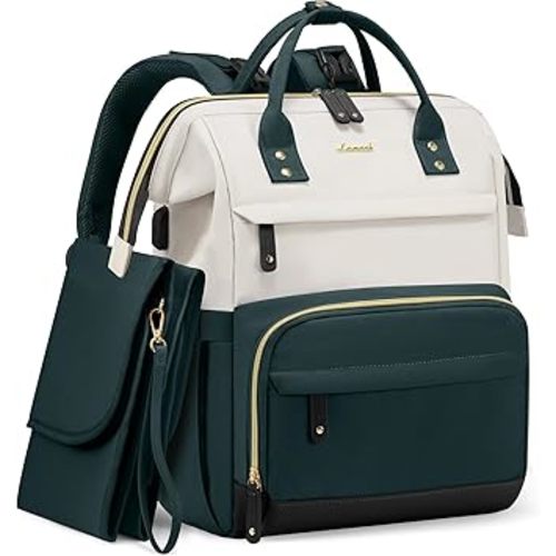 LOVEVOOK Diaper Bag Backpack, Baby Bag with Changing Station, Large Diaper Backpack for Moms Dads, Waterproof Leather Accents Baby Boy and Girl Bag for Travel Baby Essentials, Dark Green-Beige