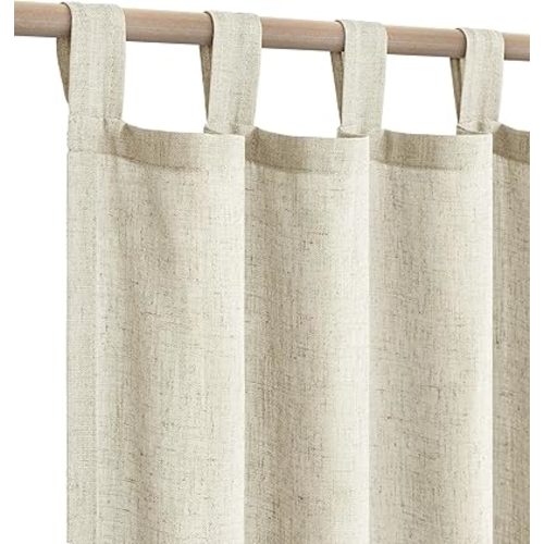 KOUFALL Tan Greige Vintage Curtains for Living Room 84 Inches Long 2 Panels Set,Flax Linen Rustic Primitive Curtains for Cabin Bedroom