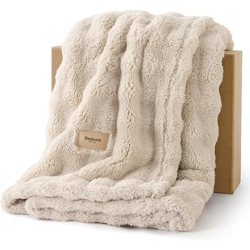Bedsure 3D Cloud Bubble Blanket, Soft Cozy Throw, Beige, 50"×60"