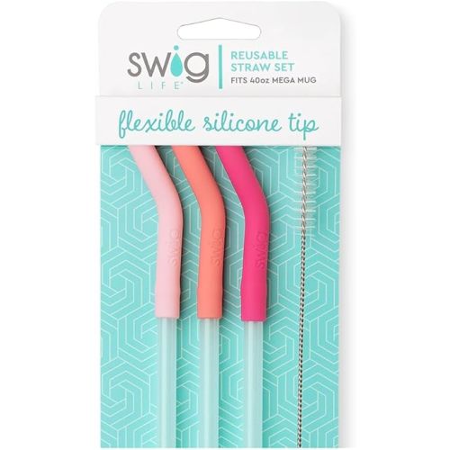 Swig Life Reusable Straws Blush + Coral + Pink Tall Straw Set & Cleaning Brush, Each Straw is 14 inches Long (Fits Swig Life 40oz Mega Mug Tumblers)